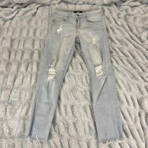 AERO Jeans Womens 6 Skinny Mid Rise Blue Distressed Stretch Denim Festival
